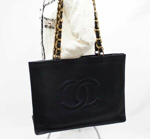 【最終セール】CHANEL シャネル 極太チェーン　トートバッグ　ショルダー　ブラック　ゴールド金具 シールカード付 レディース