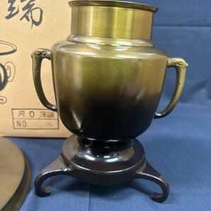 ◆未使用保管品 華道具 唐金製 薄端 山水 約4.3kg 金属製 花入 花瓶 生け花 フラワーベース インテリア アンティーク コレクション 158-60の画像8