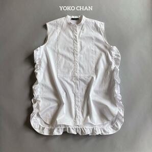 YOKO CHAN サイドラッフル シャツ 38 ブラウス フリル ヨーコチャン　yokochan　サイドフリル　ノーカラー　バンドカラー　ホワイト　白