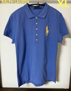 RALPH LAUREN polo-shirt lady's XL blue BIGpo knee embroidery 