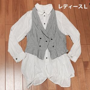 ベスト付ブラウス レディースL