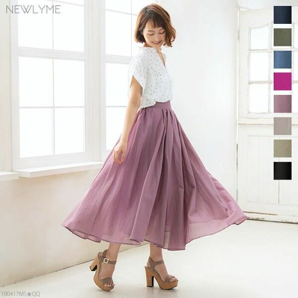 美品◆Newlyme たっぷりギャザーフレアスカート《ダスティーピンク/M》