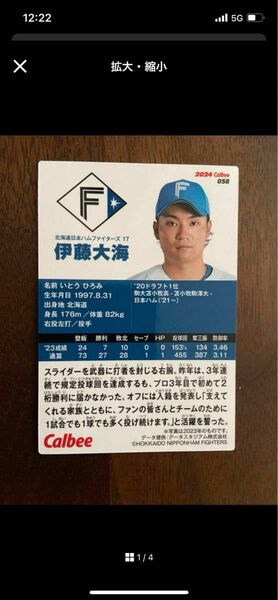 伊藤大海レアカード プロ野球チップス2024