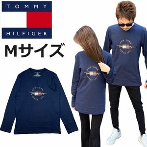 トミーヒルフィガー ロンT 長袖Tシャツ 09T4329 コットン素材 プリントロゴ ネイビー Mサイズ TOMMY HILFIGER L/S CREW NECK 新品