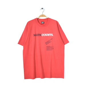 【送料無料】80s フルーツオブザルーム USA製 ヴィンテージＴシャツ 袖裾シングル 赤 MATH COUNTS サイズXL 古着 @BZ0174