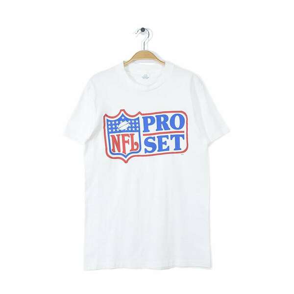 【送料無料】80s NFL PRO SET United USA製 ヴィンテージＴシャツ アメフト トレーディングカード 白 袖裾シングル サイズL 古着 @BZ0232