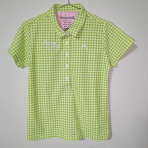 ルコックスポルティフ　ゴルフウェア　レディース　 ポロシャツ　 半袖シャツ　 半袖　 チェック柄　春色　黄緑　Ｌサイズ