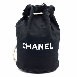 ヤ◆良品◆ シャネル CHANEL ショルダーバッグ ワンショルダー 鞄 巾着 ノベルティ ロゴ キャンバス 黒 ブラック系 白系 (1) 01-24040908-I