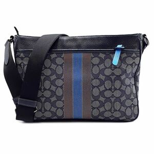 ◆良品◆ コーチ COACH ショルダーバッグ 鞄 C5291 シグネチャー キャンバス レザー 紺 ネイビー系 レディース メンズ 01-24041203-W