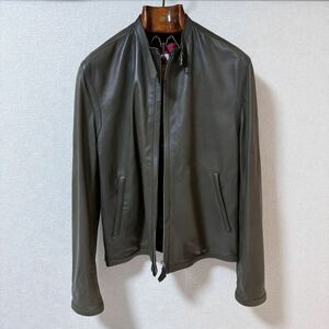 Hermes ラムスキン レザージャケット 48 カーキ エルメス ライダースジャケット 羊革