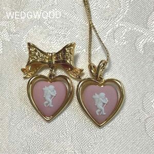 WEDGWOOD ピンクジャスパー　ハートネックレス＆ブローチ