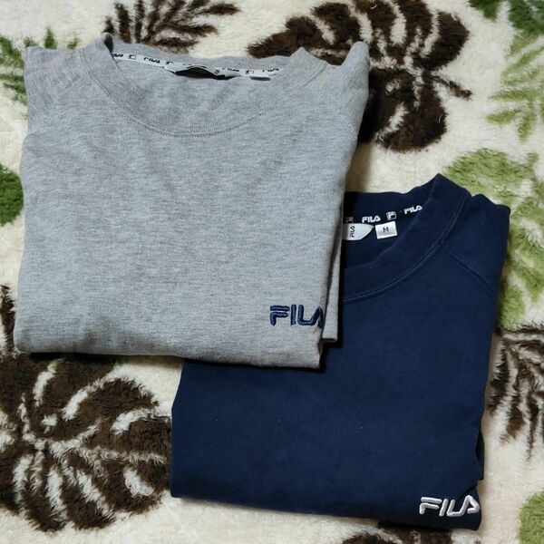 FILA フィラ Tシャツ ワンポイント グレー 福助 パジャマ 部屋着 トップス 紺 ネイビー おまとめ 2枚セット