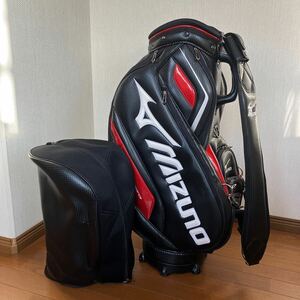 AB-155 Mizuno ミズノ キャディバッグ ゴルフバッグ 中古 ブラック×レッド×ホワイト カート型 5分割 全国送料無料