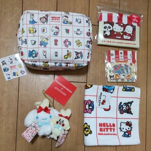  new goods Sanrio × acid ma-50 anniversary goods 5 point set Sanrio character z( pouch, soft toy mascot, mirror & comb, towel )