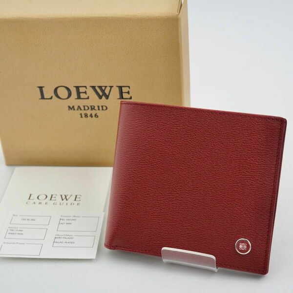 【未使用展示品】LOEWE ロエベ　箱有　アナグラム　二つ折り　レッド レザー