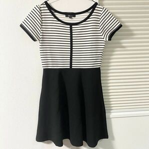 美品 &by Pinky&dianne P&D ピンキーアンドダイアン ストライプワンピース 半袖 ブラック Ｍサイズ