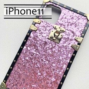 iPhone11 キラキラ ラメ グリッター スクエア 四角い ピンク　アイフォンケース　iphone11ケース 　新品　送料込み
