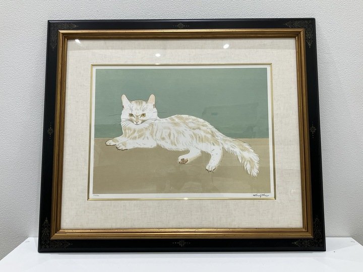 【I45575】藤田嗣治 ｢白い猫｣ 211/300 絵画 リトグラフ 美術品 中古, 美術品, 版画, 石版画, リトグラフ