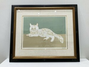 Art hand Auction [I45575] Tsuguharu Fujita White Cat 211/300 Pintura Litografía Bellas Artes Usada, obra de arte, imprimir, litografía, litografía
