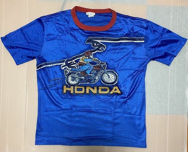 HONDA ホンダ 70’s ビンテージ 半袖メッシュTシャツ ブルー サイズL 中古