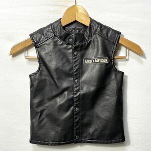 ■ 未使用 デッドストック 子供用 Harley Davidson ハーレーダビッドソン 刺繍ロゴつき フルスナップ フェイクレザー ベスト 4/5 黒 ■