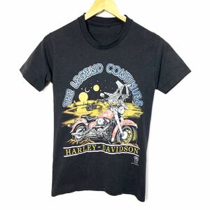■ ビンテージ 80's 90's ハーレーダビットソン バイク プリント Tシャツ 黒 HARLEY-DAVIDSON THE LEGEND CONTINUES 夜 荒野 月 O.L.P. ■