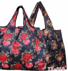 大きめのエコバッグ 2袋 折りたたみ エコバック花柄 薔薇 買い物袋　軽量 大容量 手提げ袋　母の日　プレゼント