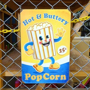 ヘビーオンス スチールサイン Pop Corn Hot & Buttery ポップコーン （PTS-056 ） アメリカ雑貨 アメ