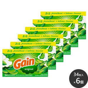 Gain ゲイン シート柔軟剤 オリジナルフレッシュ 34枚 乾燥機用 柔軟シート 6個セット 乾燥機用柔軟シート 日用品 アメリ