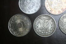 銀貨いろいろ　古銭　１分銀（１枚）、１円銀貨（４枚）、１ドル銀貨（１枚）、計６枚_画像7