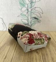 がま口 / ポーチ / 財布 / 小物入れ / ハンドメイド☆黒猫＆薔薇・ブルーグレー12_画像5