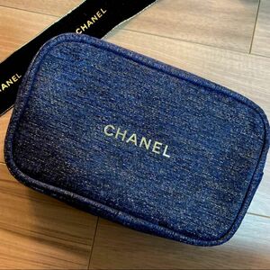 新品 シャネル CHANEL 完売品 コフレ 限定 ノベルティ ポーチのみ ゴールド ロゴ 化粧 ネイビー ラメ ツイード