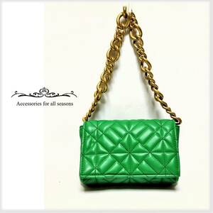  unused goods * ZARA Zara * beautiful color...* gold chain strap eko leather quilting shoulder bag! green lady's QD