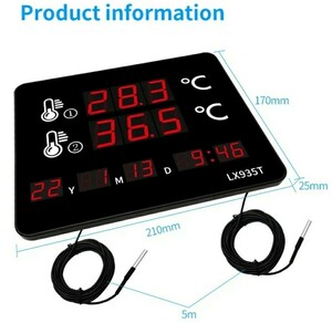  big size!!21cm×17cm thermometer water temperature gage LED dual sensor alarm function date hour free shipping 