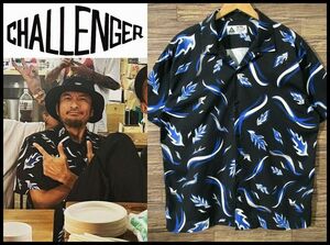 ◆ XL 美品 サンプル品 CHALLENGER チャレンジャー 22SS S/S FIRE LEAF SHIRT Black ファイヤーリーフ 総柄 半袖 オープンカラー シャツ 黒