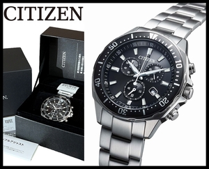 ■ 定価30,800円 新品 未使用品 CITIZEN シチズン VO10-6771F 光発電 エコ・ドライブ 夜光 黒文字盤 クロノグラフ デイト 腕時計