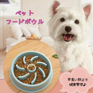 大特価！フードボール　早食い防止 犬用 猫用 エサ入れ　ブルー