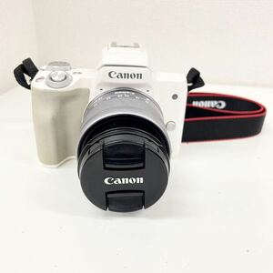 Canon キヤノン EOS Kiss M ミラーレス一眼カメラ 元箱付き CANON ZOOM LENS EF-M 15-45mm 1:3.5-6.3 IS STM ホワイト 現状品