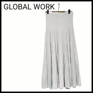 グローバルワーク　なめらかニットフレアロングスカート　プリーツスカート　ベージュ ロング スカート ベージュ系 ロングスカート