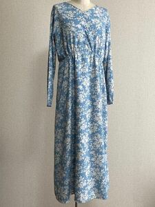 ...! ultimate beautiful goods Natural Beauty Basic flower print floral print maxi height long light blue blue × white One-piece lady's M