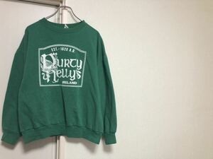 80sユーロヴィンテージMADE IN IRELANDアイルランド緑プリントスウェットsize36-38 左袖汚れあり