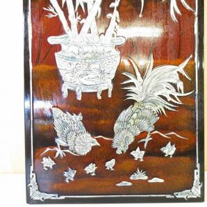 H458 中国古玩 螺鈿細工 花鳥図 掛け額 扁額 漆器 壁掛けの画像2