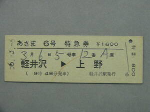 161.あさま6号 特急券 軽井沢