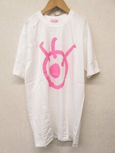 I3578：レア？未使用！フジテレビジョン 目玉マーク プリントTシャツ 半袖Tee ホワイト×ピンク フリーサイズ：3