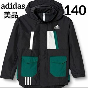 美品　adidas アディダス　140　ジャケット 上着　ウインドブレーカー　 ブラック 黒