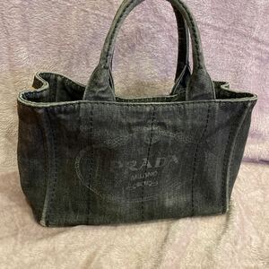 中古、難アリ、プラダ カナパ PRADA デニム トートバッグ