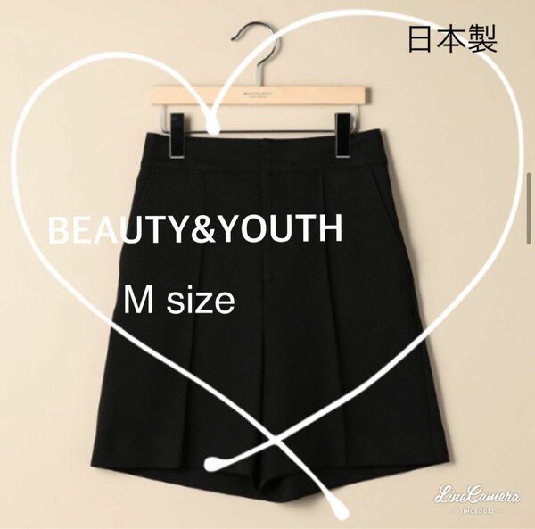 【BEAUTY&YOUTH】ツイルピンタックハーフパンツ　M ブラック