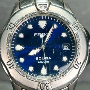 SEIKO セイコー SCUBA200 スキューバ 7N35-6A80 腕時計 クオーツ アナログ カレンダー ステンレススチール ブルー文字盤 新品電池交換済みの画像3