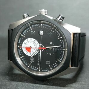 超美品 UHR-KRAFT ウアークラフト 118/2 NO.058 アナログ 腕時計 ブラック文字盤 クロノグラフ デイト レザーベルト ステンレス 電池交換済の画像5