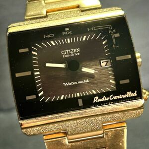 美品 CITIZEN シチズン エコドライブ H416-S035252 腕時計 ソーラー 電波時計 アナログ カレンダー ゴールド ステンレススチール メンズ